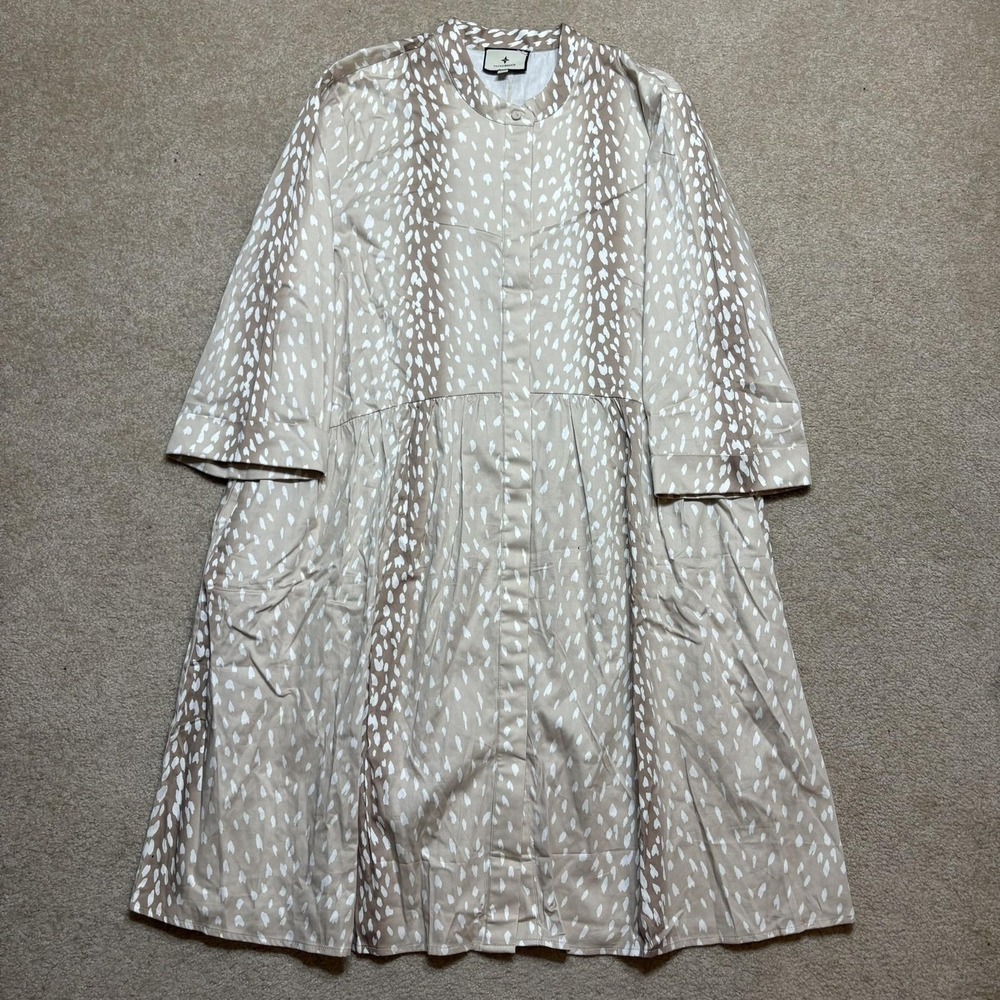 Tuckernuck Royal Shirt Dress Womens XXL Beige Fawn Antelope Animal Print Pockets